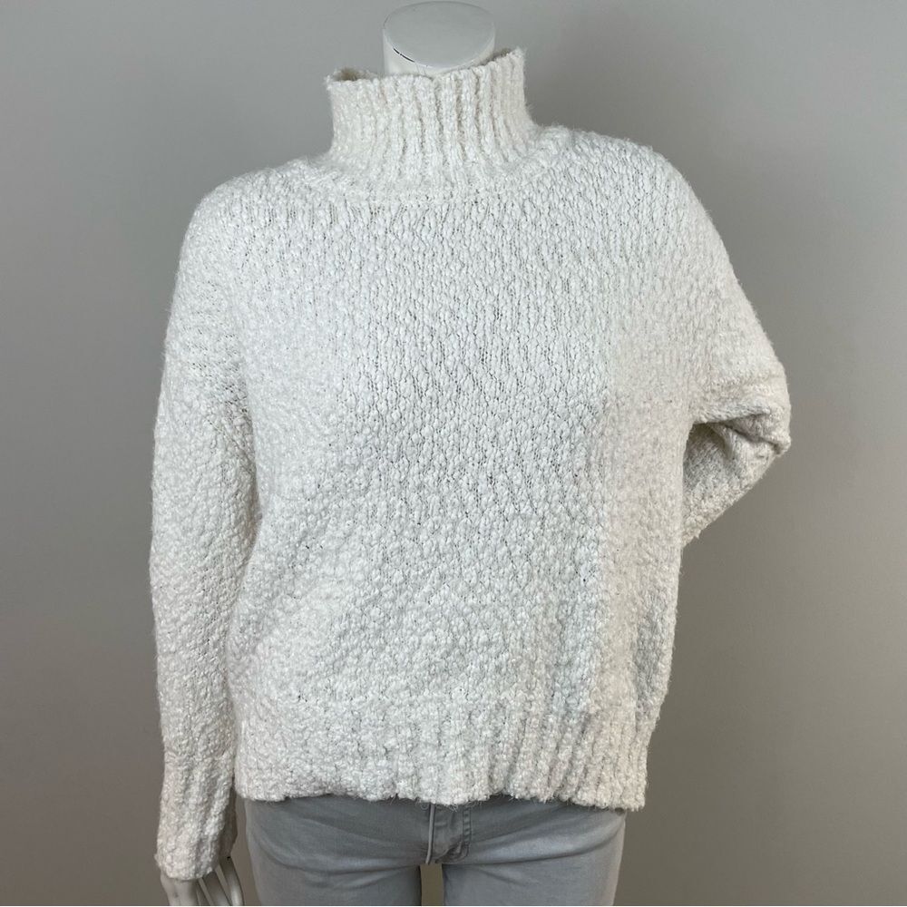 CYNTHIA ROWLEY Off White Turtleneck Chunky Knit Sweater